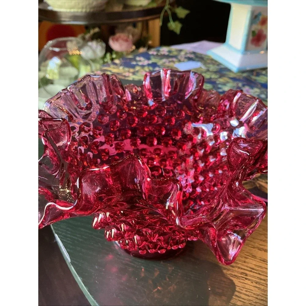 Vintage Fenton Cranberry Pink Hobnail 6.5